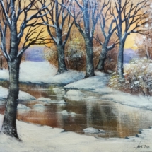 zima, snijeg, potok, rijeka, drveće