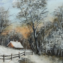 zima, snijeg, drveće, selo, kuće